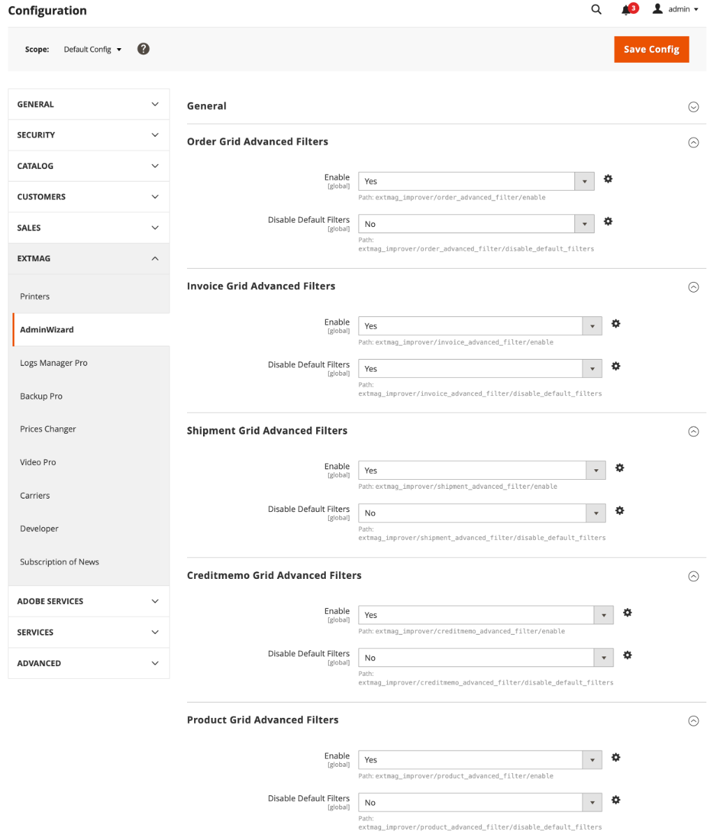 AdminWizard Configuration