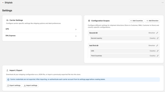 Carrier settings with scope selector