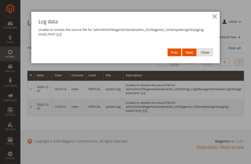 Popup on Logs Listing