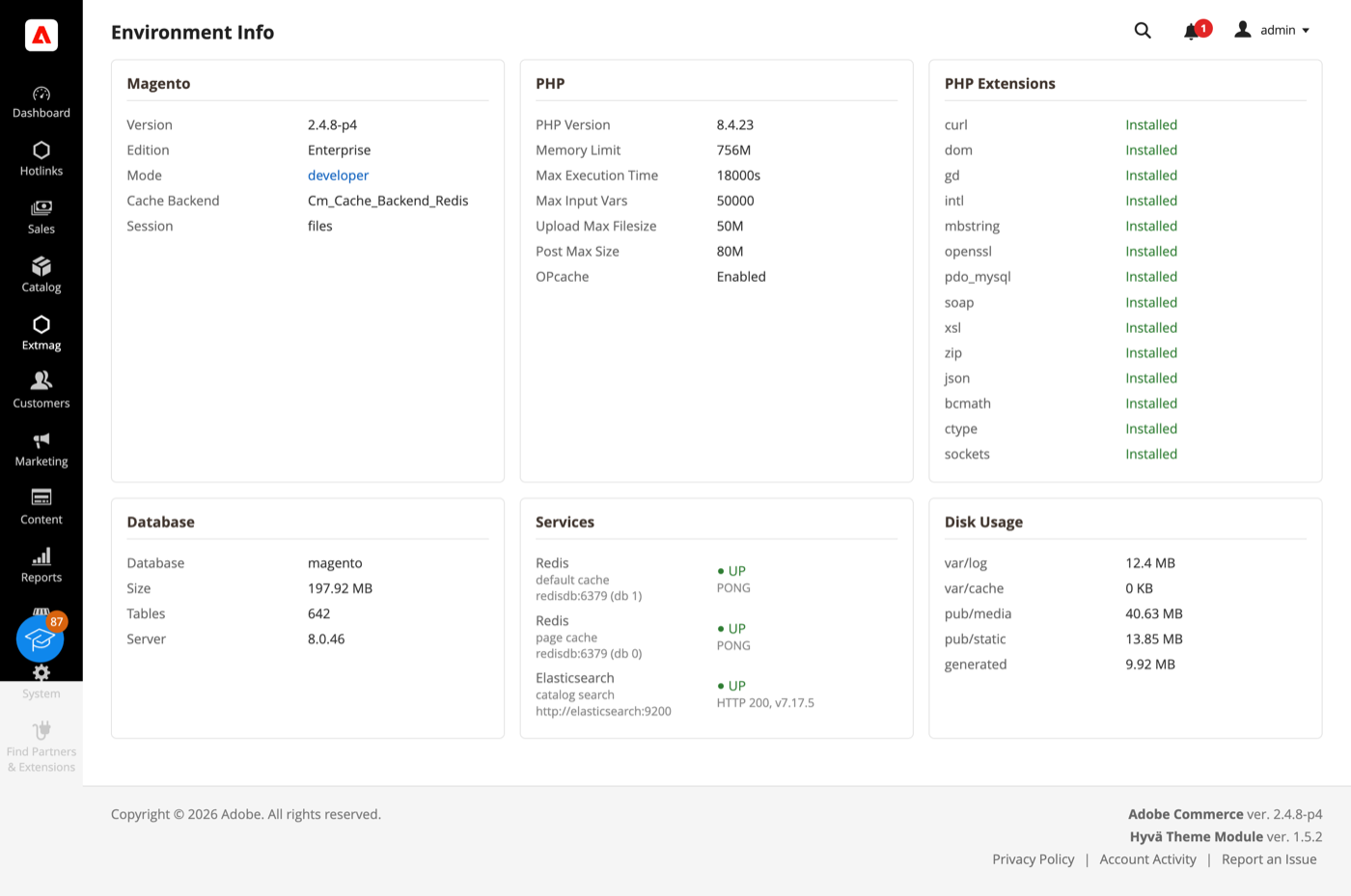 Environment Info page
