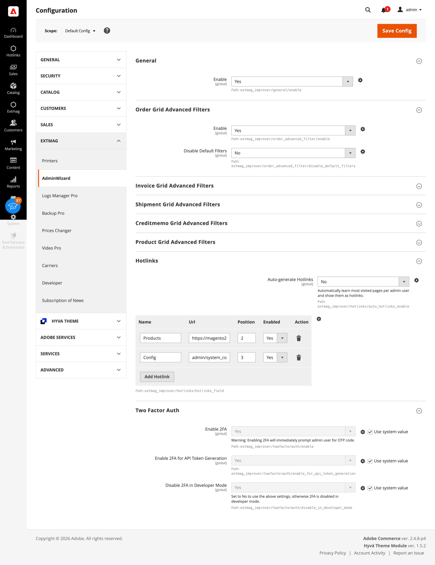 AdminWizard configuration