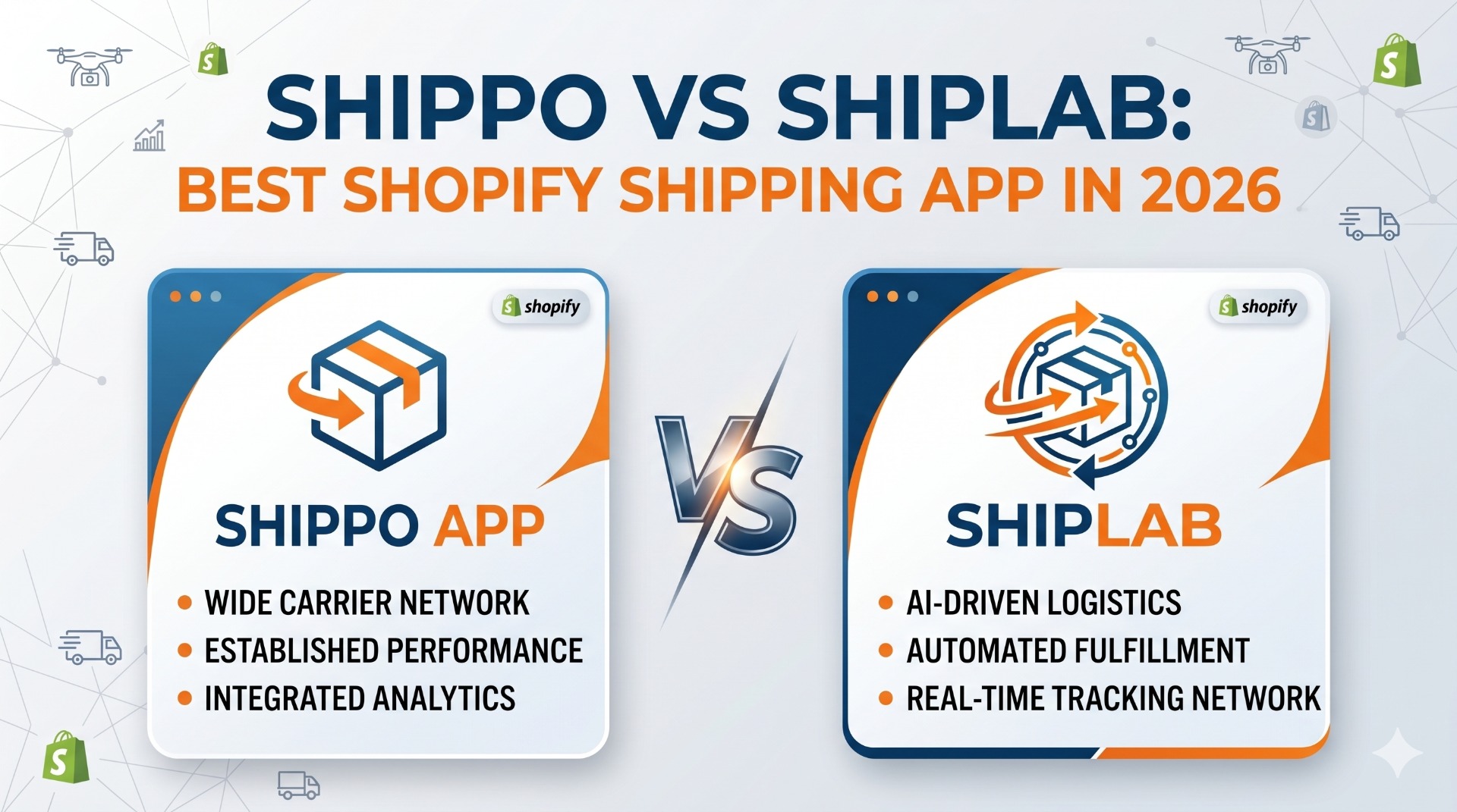 Shippo and ShipLab logos on a balance scale graphic